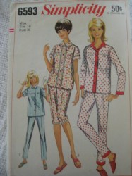 6593 1966 UNCUT SS-LS PAJAMA TOPS,BOTTOMS PATTERN 18
